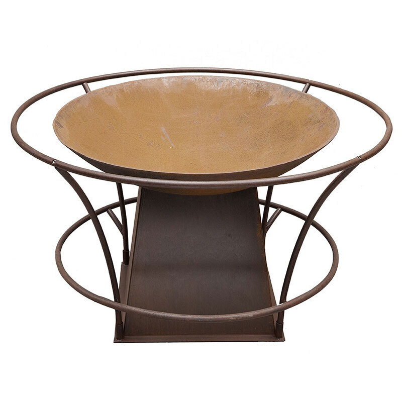 Wok Style Fire Pit With Tapered Base & Rails